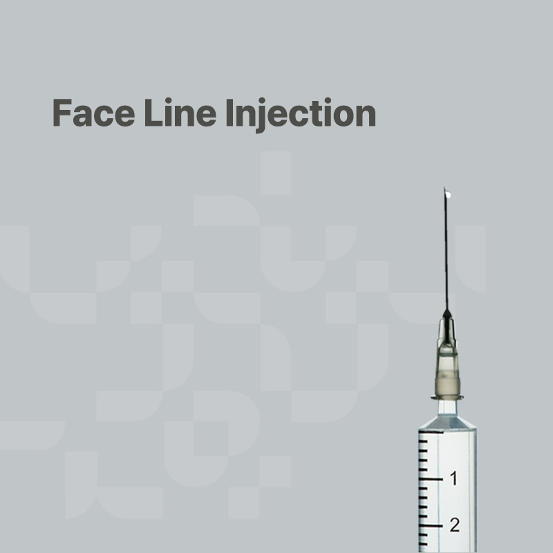 Syringe for face line injection on gray background