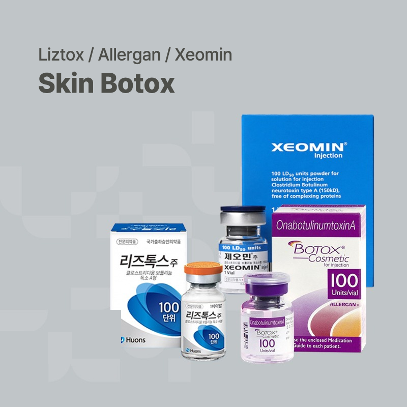 Botox products from brands like Liztox, Allergan, and Xeomin for skin treatments