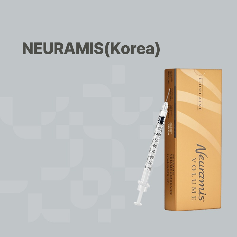 Image of Neuramis dermal filler from Korea with volume (beige packaging) option along with a syringe.