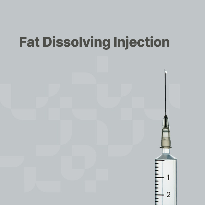 Fat dissolving injection with syringe on grey background