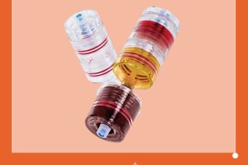 「Oganacellの最新幹細胞治療製品が並んでいる写真。3つのカラフルな容器が重なり合っています。」