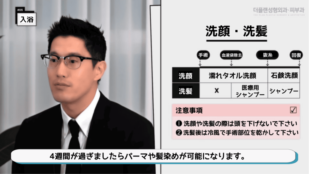 THE PLAN美容整形外科での術後管理について。洗顔や洗髪についての参考画像