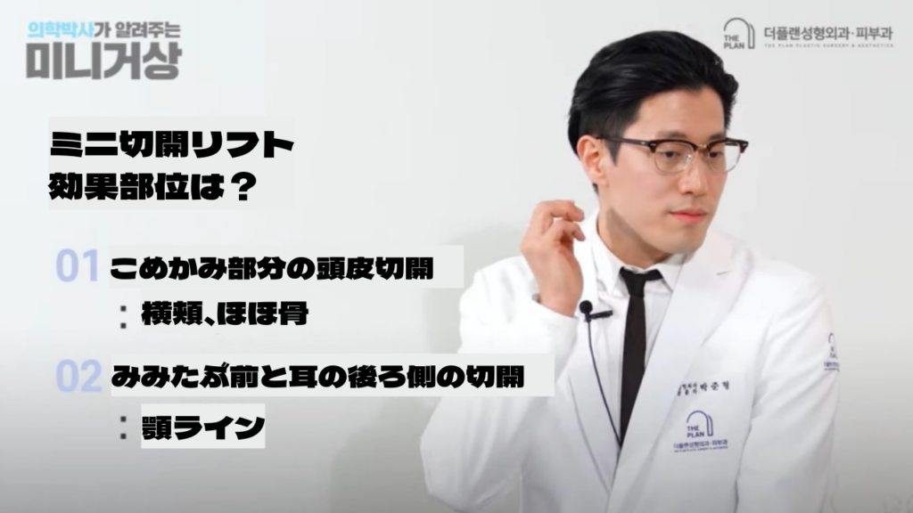 THE PLAN美容整形でのミニ切開リフトについてパク・ジュンヒョン院長が説明している画像